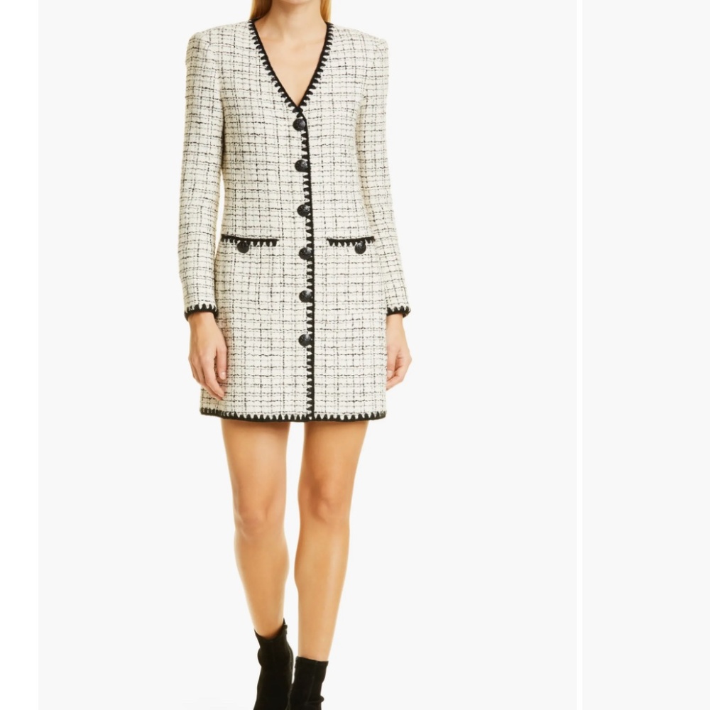 NWT $698 Veronica Beard Palatine Check Long Sleeve Dress WHITE/ BLACK - size 10!